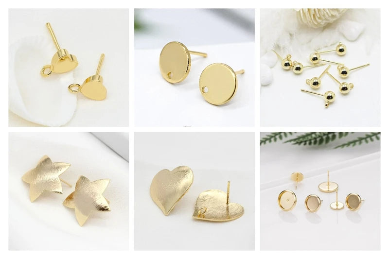 Jewellery Making Supplies 14K Real Gold Plated Creative 6 Styles DIY Earrings Accessories Earrings Hooks Fittings Wholesale