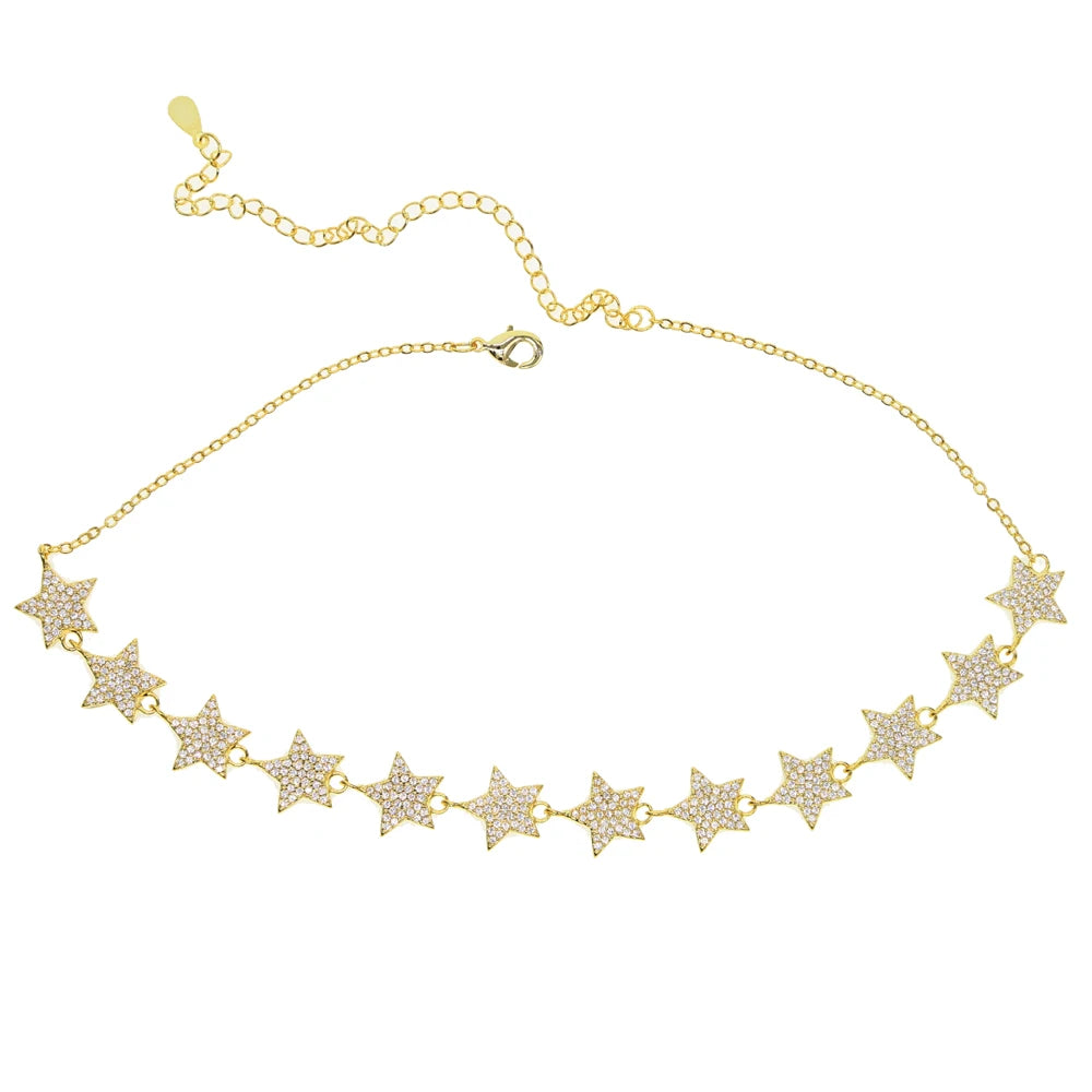 European Women Luxury Jewelry Micro Pave Cz Bling Sparking Star Charm Choker Luxury Wedding Gift Star Chocker Necklace for Women