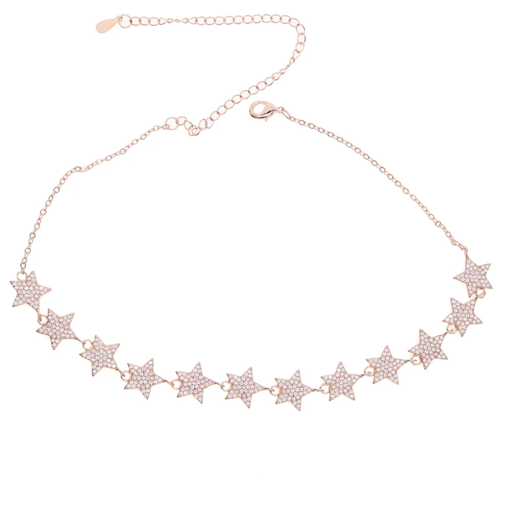 European Women Luxury Jewelry Micro Pave Cz Bling Sparking Star Charm Choker Luxury Wedding Gift Star Chocker Necklace for Women
