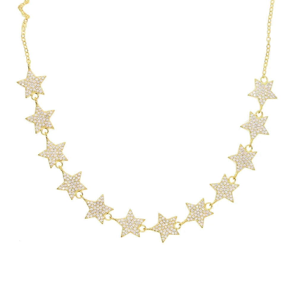 European Women Luxury Jewelry Micro Pave Cz Bling Sparking Star Charm Choker Luxury Wedding Gift Star Chocker Necklace for Women