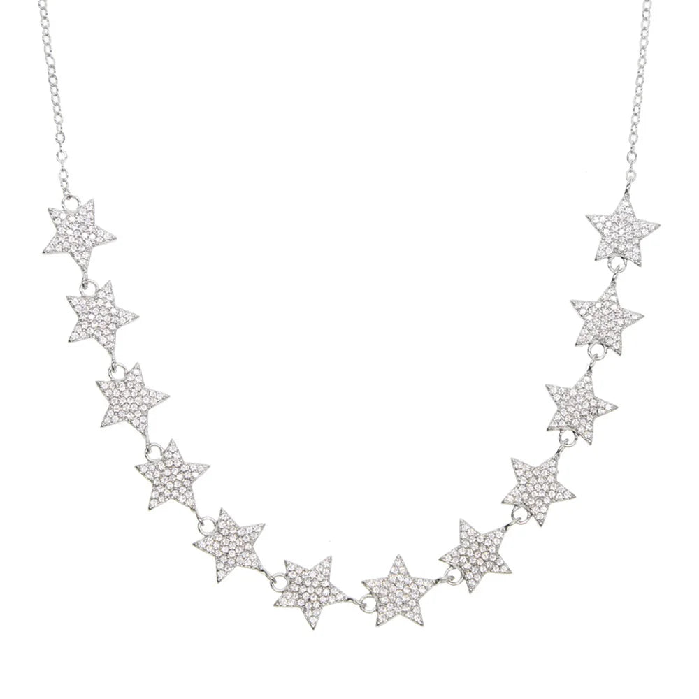 European Women Luxury Jewelry Micro Pave Cz Bling Sparking Star Charm Choker Luxury Wedding Gift Star Chocker Necklace for Women