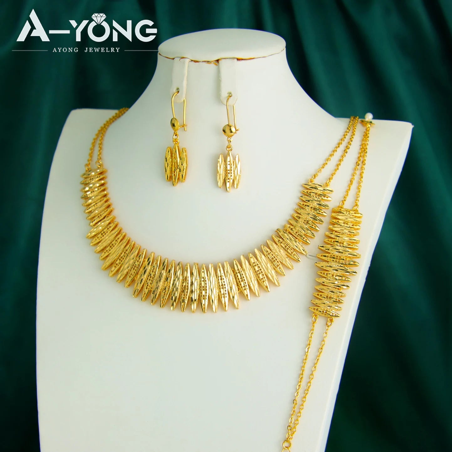 Premium Dubai Bridal Wedding Jewelry Set 21k Gold Plated Arabic Zirconia Geometric Necklace Moroccan Women Vintage Jewelrys