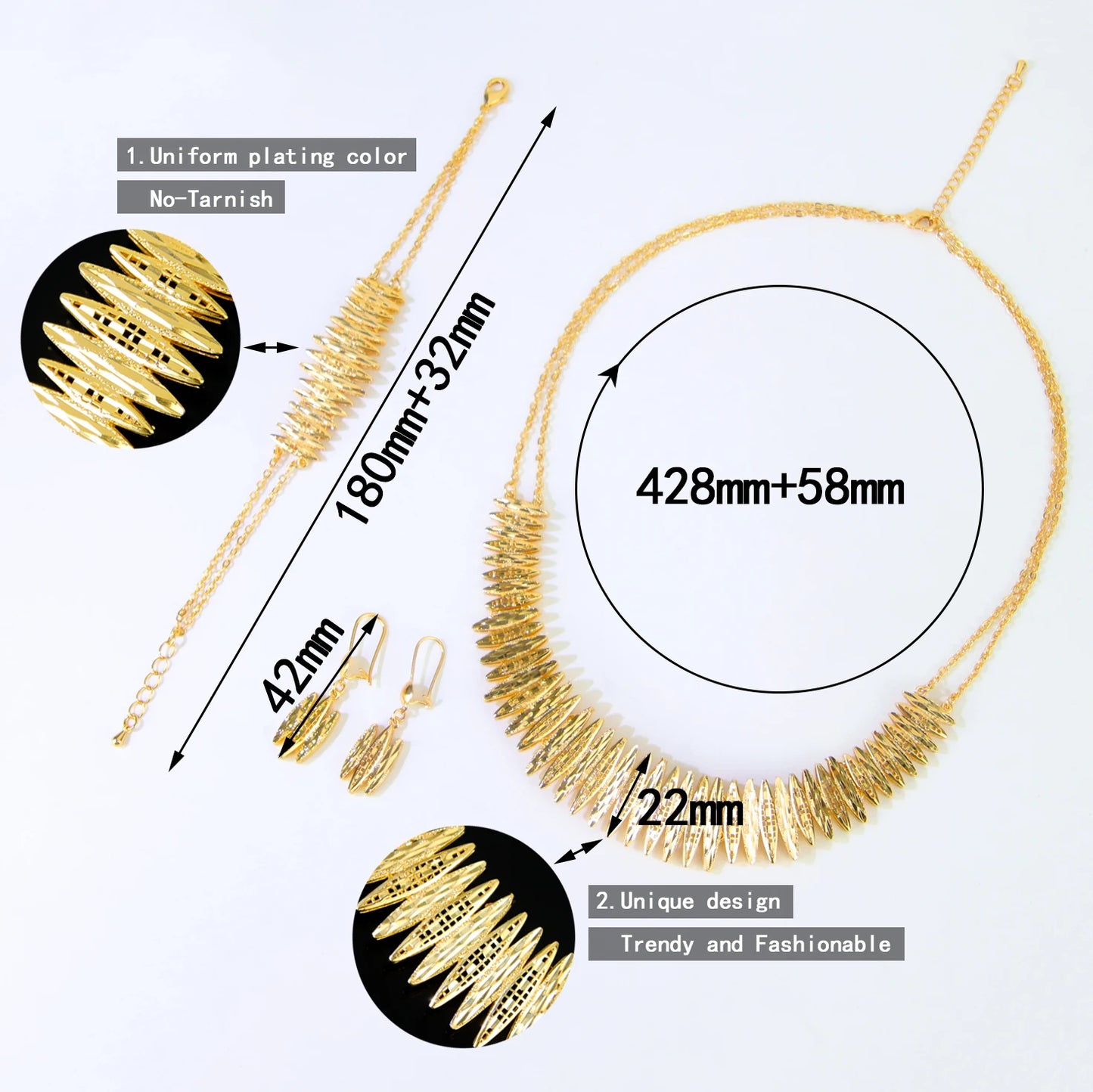 Premium Dubai Bridal Wedding Jewelry Set 21k Gold Plated Arabic Zirconia Geometric Necklace Moroccan Women Vintage Jewelrys