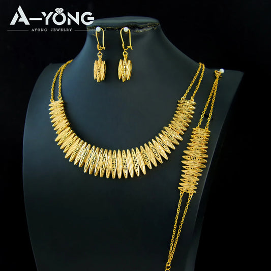 Premium Dubai Bridal Wedding Jewelry Set 21k Gold Plated Arabic Zirconia Geometric Necklace Moroccan Women Vintage Jewelrys