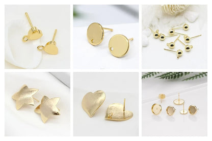 Jewellery Making Supplies 14K Real Gold Plated Creative 6 Styles DIY Earrings Accessories Earrings Hooks Fittings Wholesale