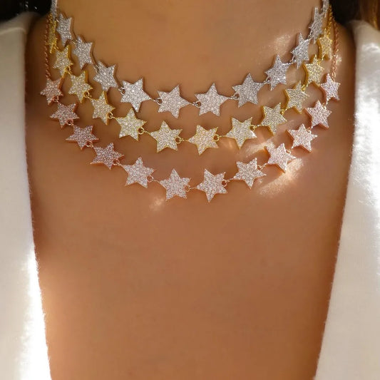 European Women Luxury Jewelry Micro Pave Cz Bling Sparking Star Charm Choker Luxury Wedding Gift Star Chocker Necklace for Women