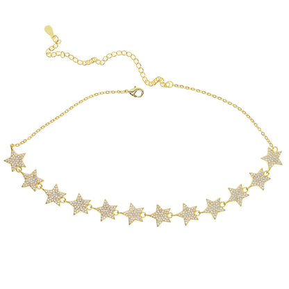 European Women Luxury Jewelry Micro Pave Cz Bling Sparking Star Charm Choker Luxury Wedding Gift Star Chocker Necklace for Women