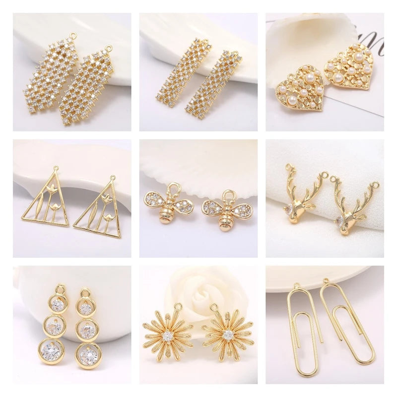 Jewellery Making Supplies 14K Real Gold Plated Creative 6 Styles DIY Earrings Accessories Earrings Hooks Fittings Wholesale