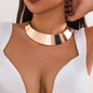 Exaggerated Wide Smooth Surface Metal Necklace/Earrings/Bracelet Set for Women Trendy African Collar Fashion Jewelry Accessories