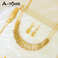 Premium Dubai Bridal Wedding Jewelry Set 21k Gold Plated Arabic Zirconia Geometric Necklace Moroccan Women Vintage Jewelrys