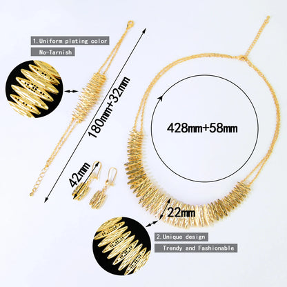 Premium Dubai Bridal Wedding Jewelry Set 21k Gold Plated Arabic Zirconia Geometric Necklace Moroccan Women Vintage Jewelrys