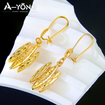 Premium Dubai Bridal Wedding Jewelry Set 21k Gold Plated Arabic Zirconia Geometric Necklace Moroccan Women Vintage Jewelrys